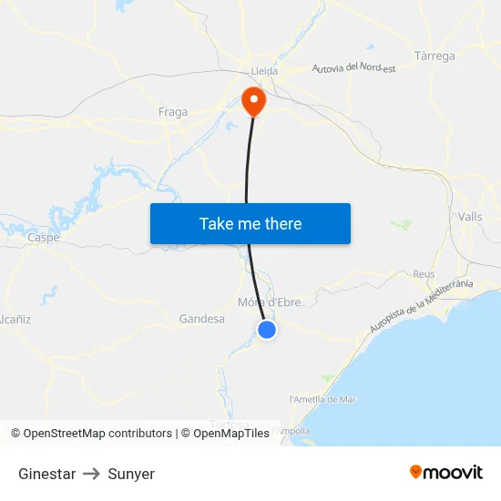 Ginestar to Sunyer map