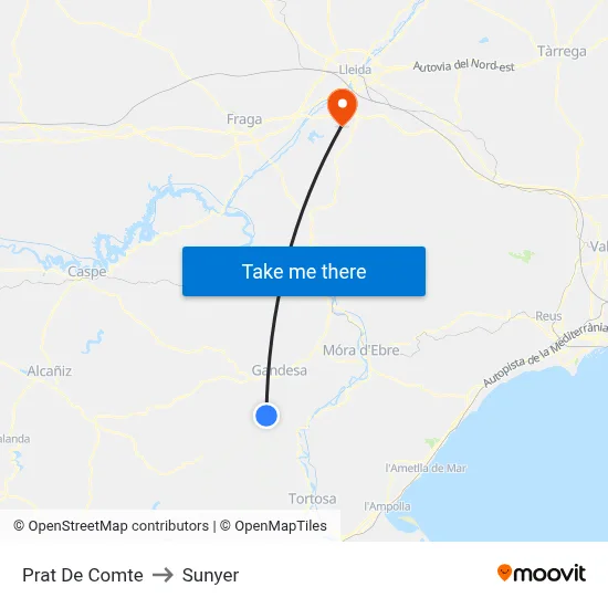 Prat De Comte to Sunyer map
