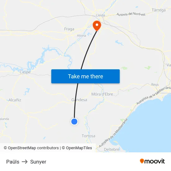 Paüls to Sunyer map