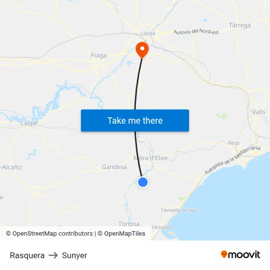 Rasquera to Sunyer map