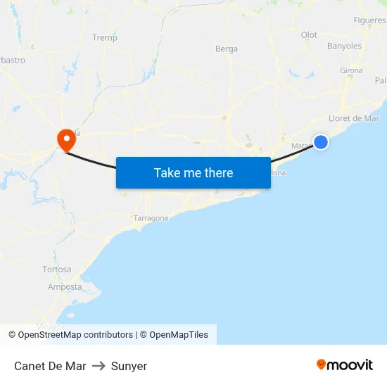 Canet De Mar to Sunyer map