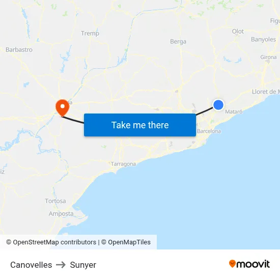 Canovelles to Sunyer map
