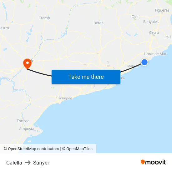 Calella to Sunyer map
