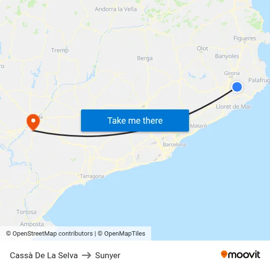 Cassà De La Selva to Sunyer map