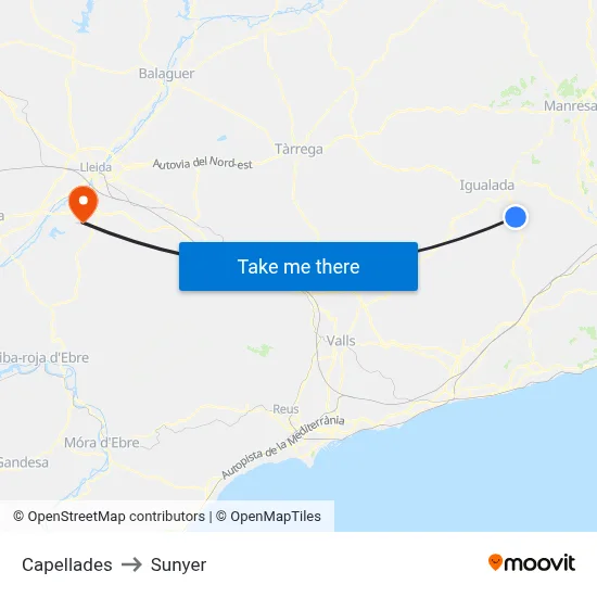 Capellades to Sunyer map
