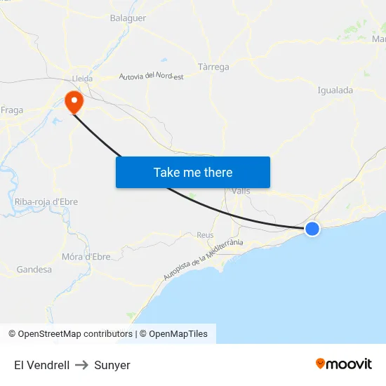 El Vendrell to Sunyer map