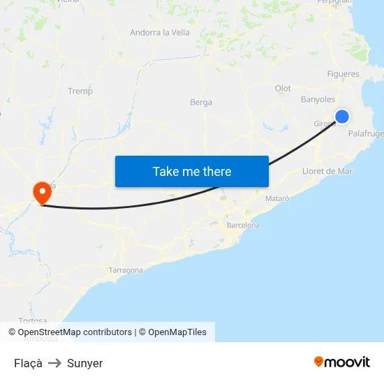 Flaçà to Sunyer map
