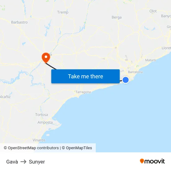 Gavà to Sunyer map