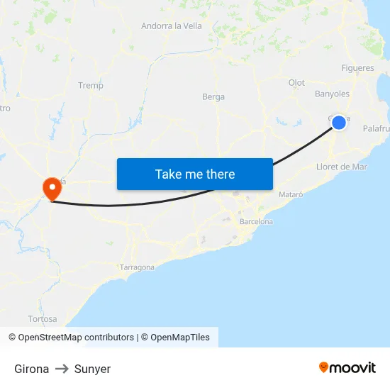 Girona to Sunyer map