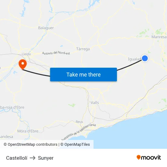 Castellolí to Sunyer map