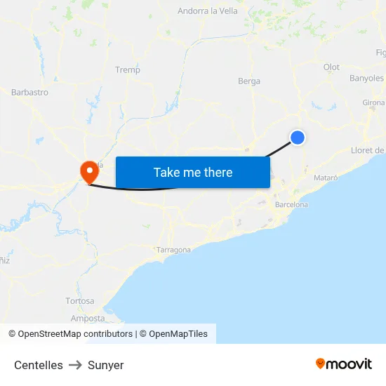 Centelles to Sunyer map