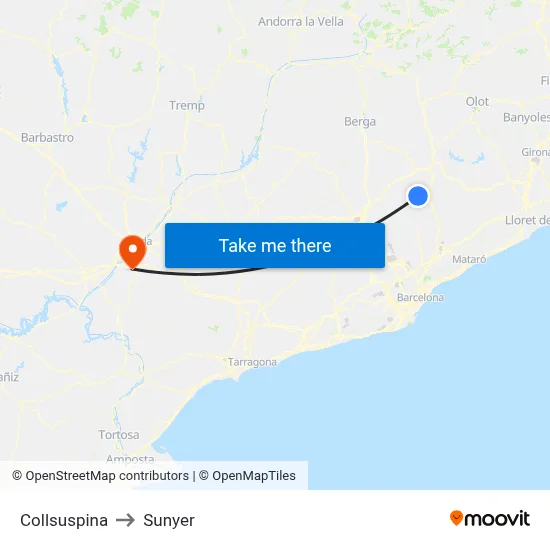 Collsuspina to Sunyer map