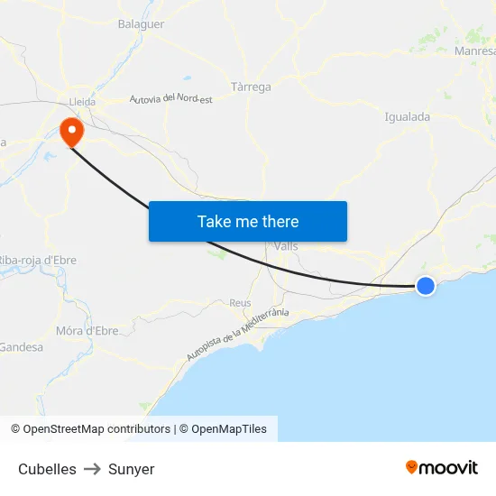 Cubelles to Sunyer map
