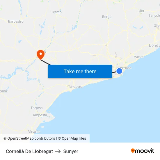 Cornellà De Llobregat to Sunyer map