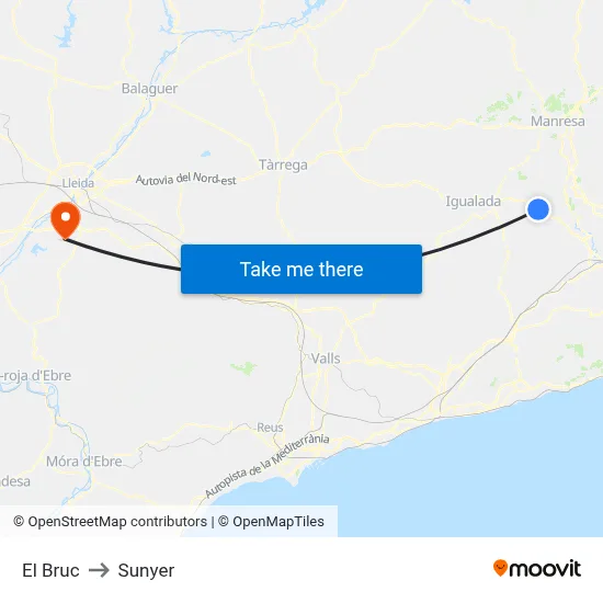 El Bruc to Sunyer map