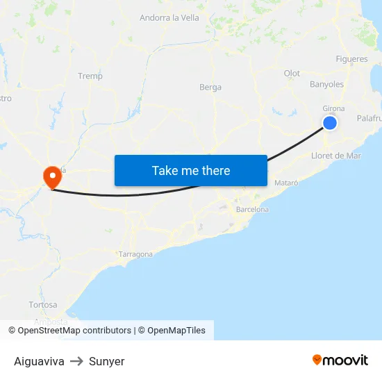Aiguaviva to Sunyer map