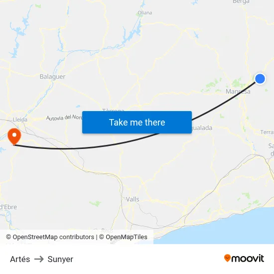 Artés to Sunyer map