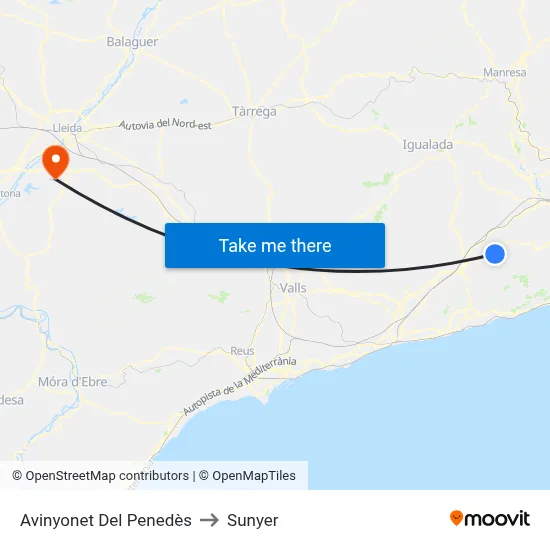 Avinyonet Del Penedès to Sunyer map