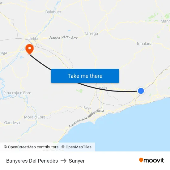 Banyeres Del Penedès to Sunyer map