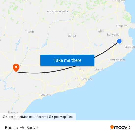 Bordils to Sunyer map
