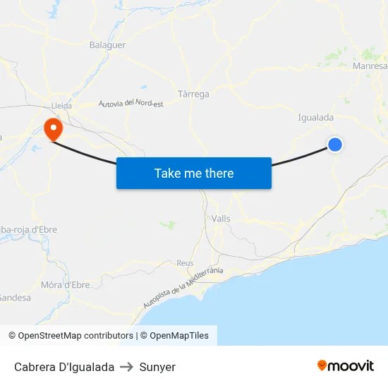 Cabrera D'Igualada to Sunyer map
