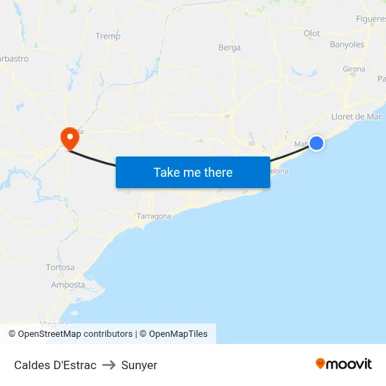 Caldes D'Estrac to Sunyer map
