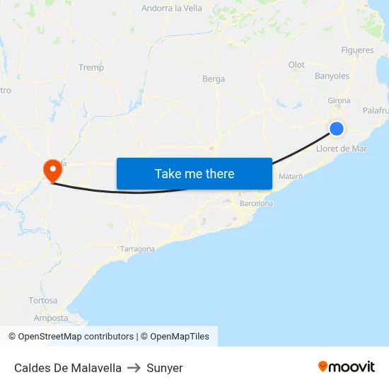 Caldes De Malavella to Sunyer map