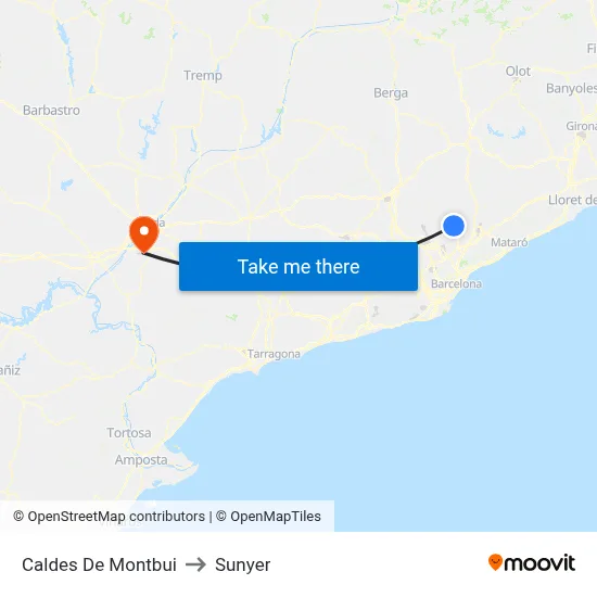Caldes De Montbui to Sunyer map