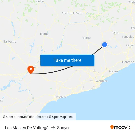 Les Masies De Voltregà to Sunyer map
