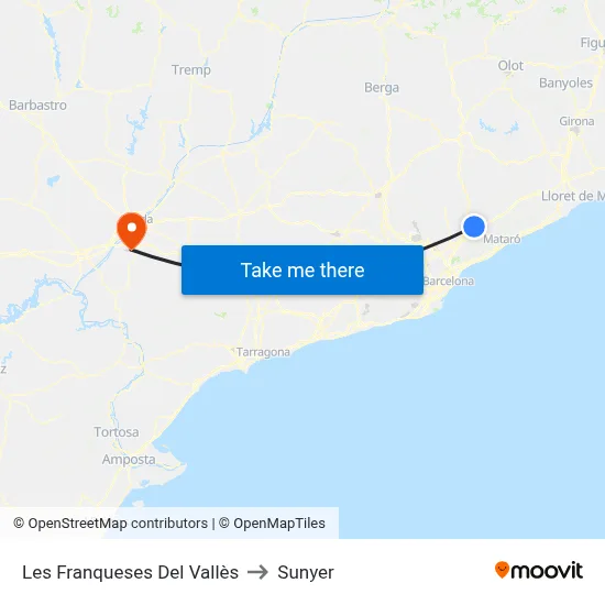 Les Franqueses Del Vallès to Sunyer map