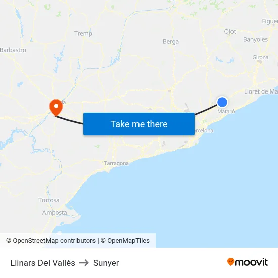 Llinars Del Vallès to Sunyer map