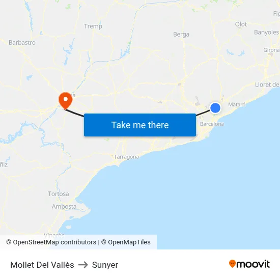 Mollet Del Vallès to Sunyer map