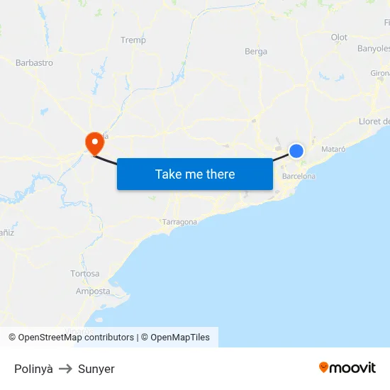 Polinyà to Sunyer map