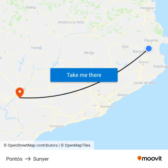 Pontós to Sunyer map