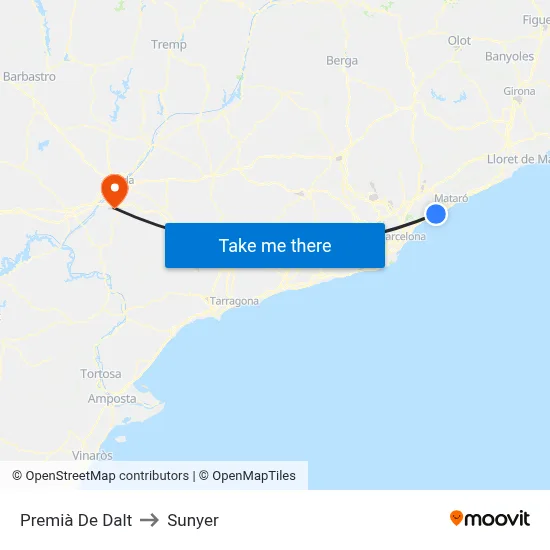 Premià De Dalt to Sunyer map