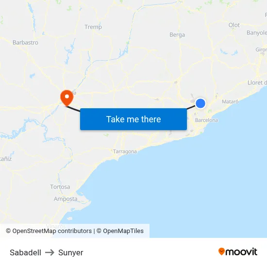 Sabadell to Sunyer map