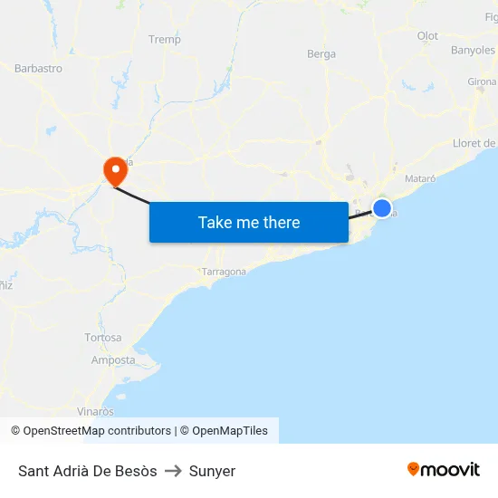 Sant Adrià De Besòs to Sunyer map