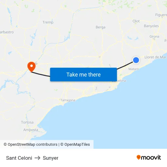 Sant Celoni to Sunyer map