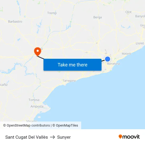 Sant Cugat Del Vallès to Sunyer map