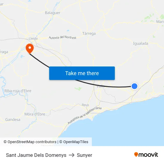 Sant Jaume Dels Domenys to Sunyer map