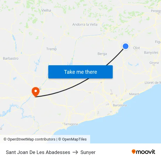 Sant Joan De Les Abadesses to Sunyer map
