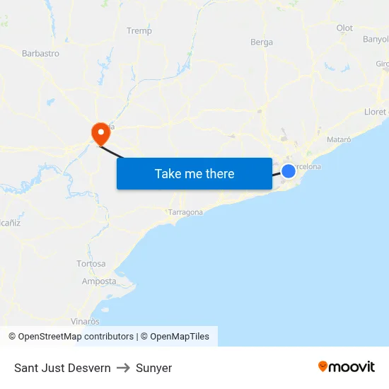 Sant Just Desvern to Sunyer map