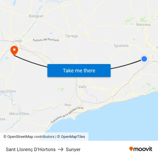 Sant Llorenç D'Hortons to Sunyer map