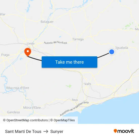 Sant Martí De Tous to Sunyer map