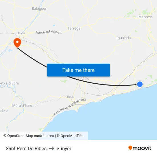Sant Pere De Ribes to Sunyer map