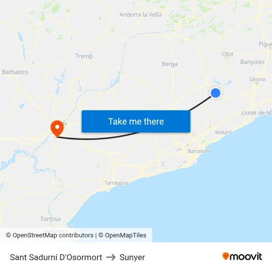 Sant Sadurní D'Osormort to Sunyer map