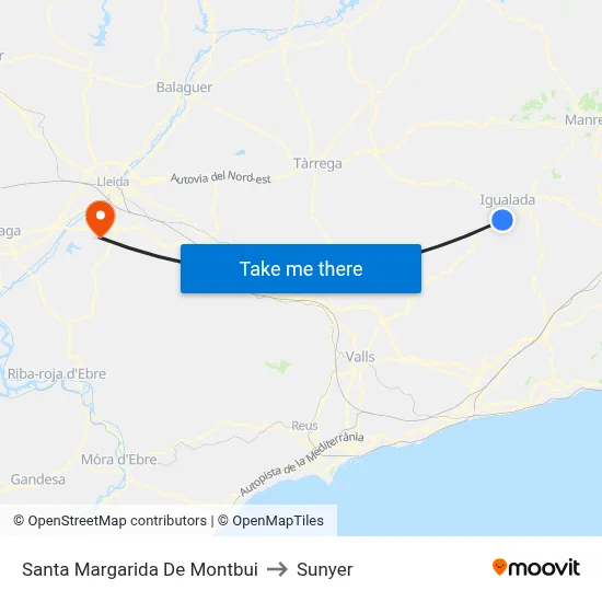 Santa Margarida De Montbui to Sunyer map