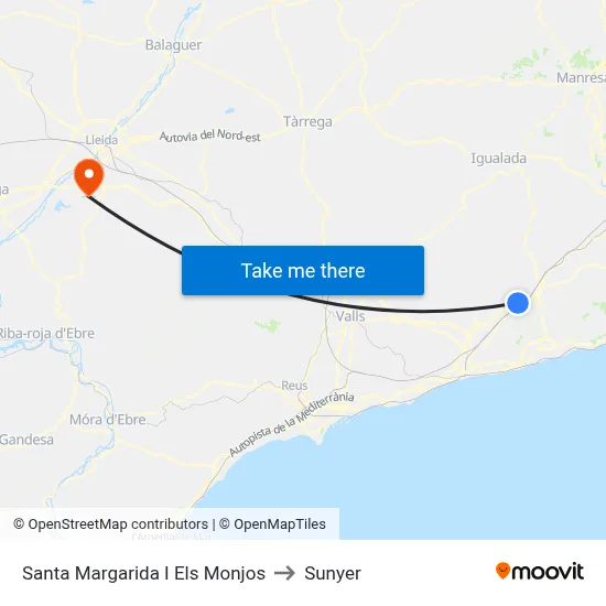 Santa Margarida I Els Monjos to Sunyer map