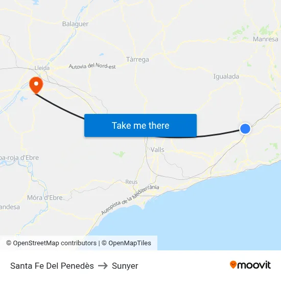 Santa Fe Del Penedès to Sunyer map
