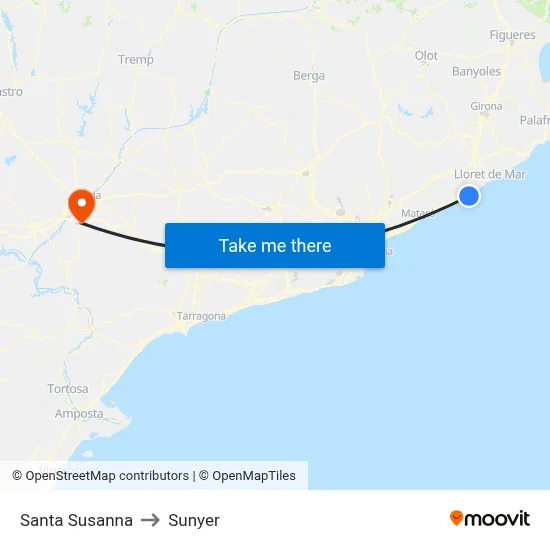 Santa Susanna to Sunyer map